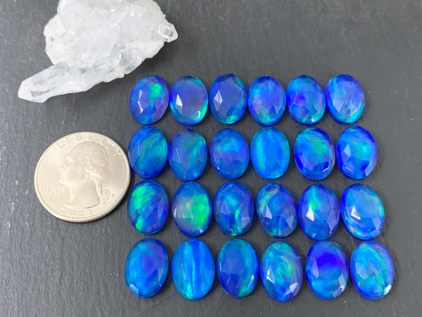 Faceted Aurora Opal oval 10x14mm cabochons - Doublet cabochons
