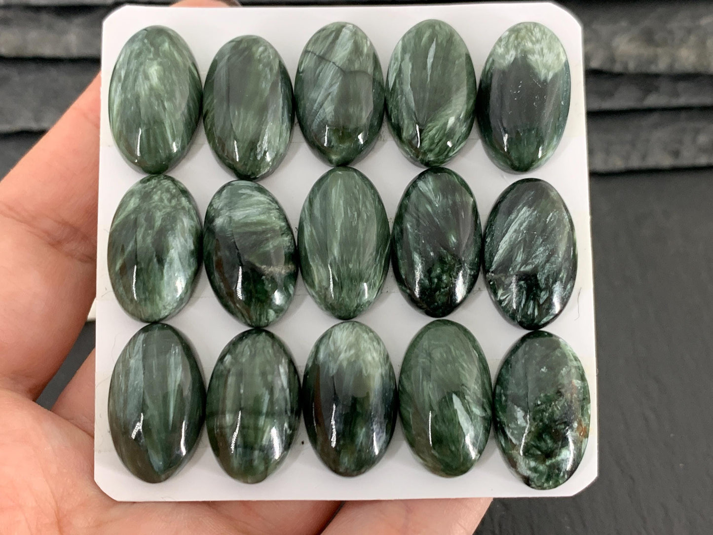 Seraphinite oval 12x20mm Cabochon - Calibrated cabochons