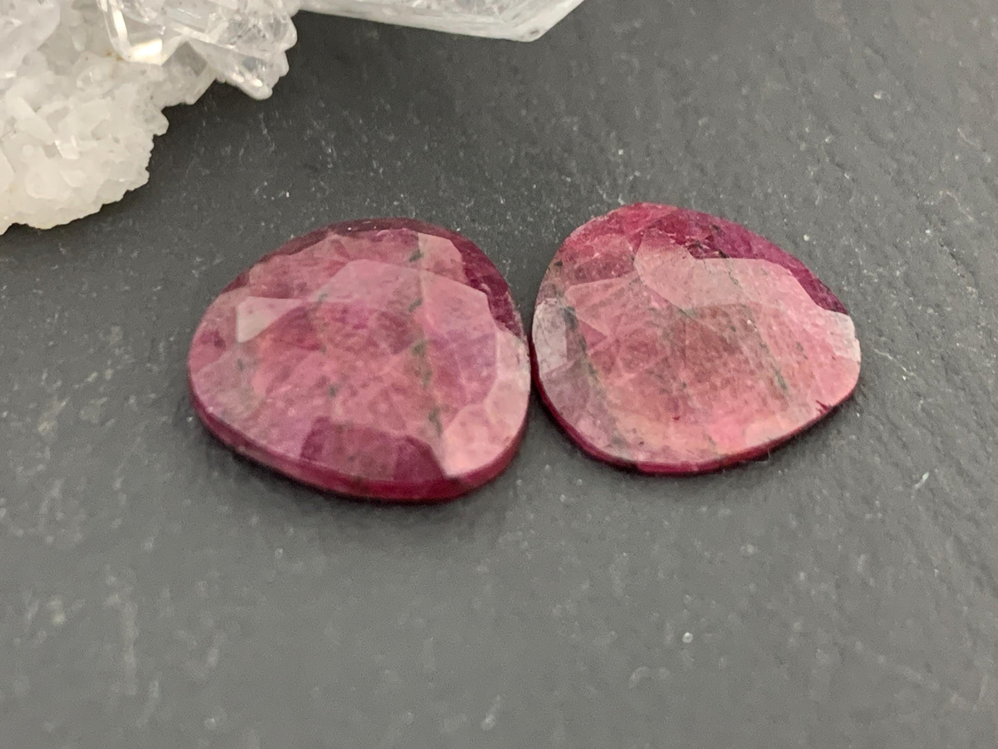 Faceted Ruby pair 12x13x3mm cabochon