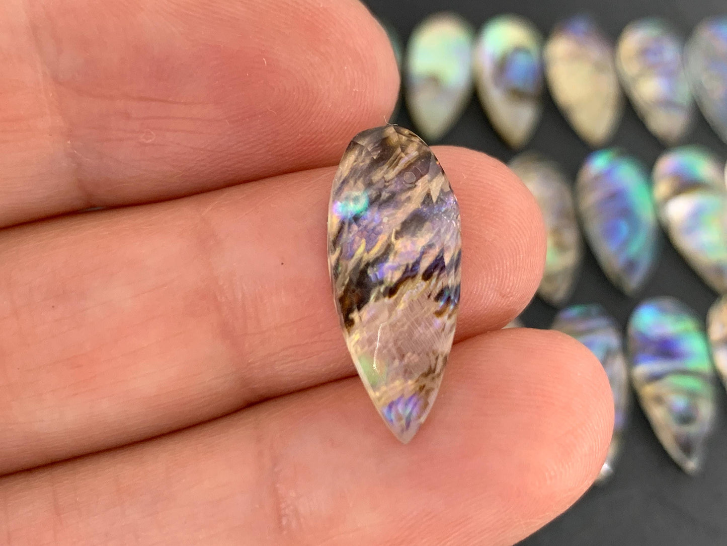 Faceted Abalone pear 8x20mm doublet cabochon
