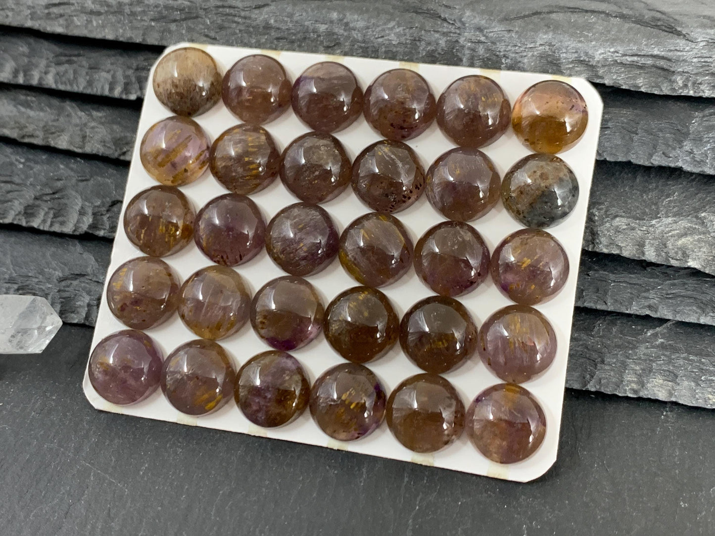 Amethyst Cacoxenite round 12mm cabochon - Calibrated cabochons