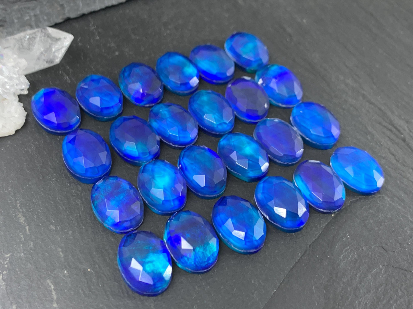 Faceted Aurora Opal oval 10x14mm cabochons - Doublet cabochons