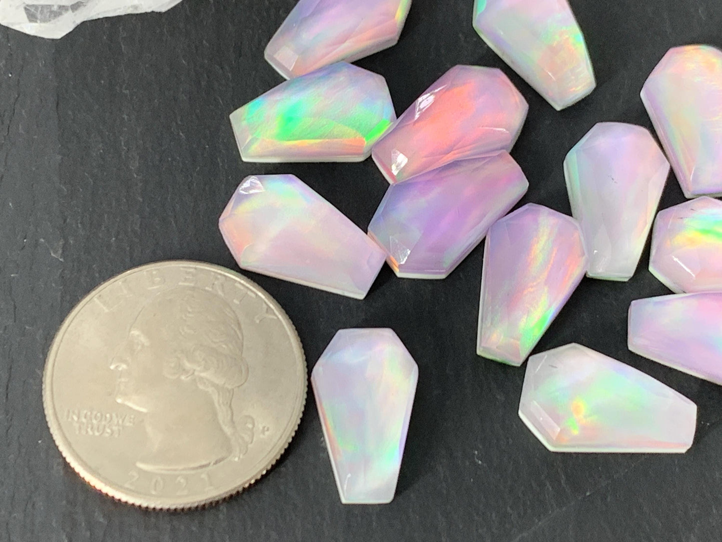 Faceted Aurora Opal coffin 10x16mm cabochon - Doublet cabochons