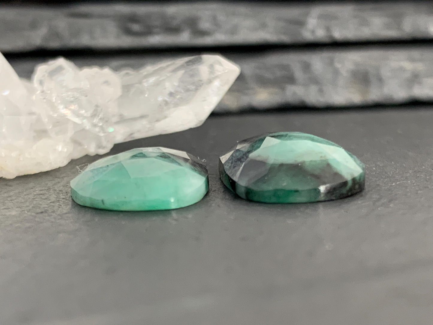 Faceted Emerald Pair 12x20x3mm cabochon