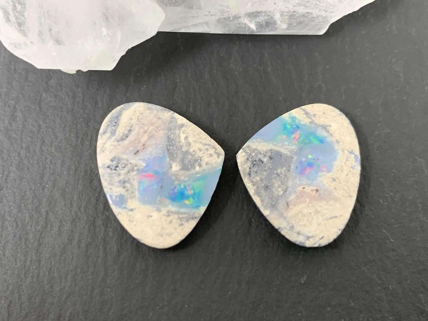 Australian Opal doublet 14x17x3mm pair of cabochons