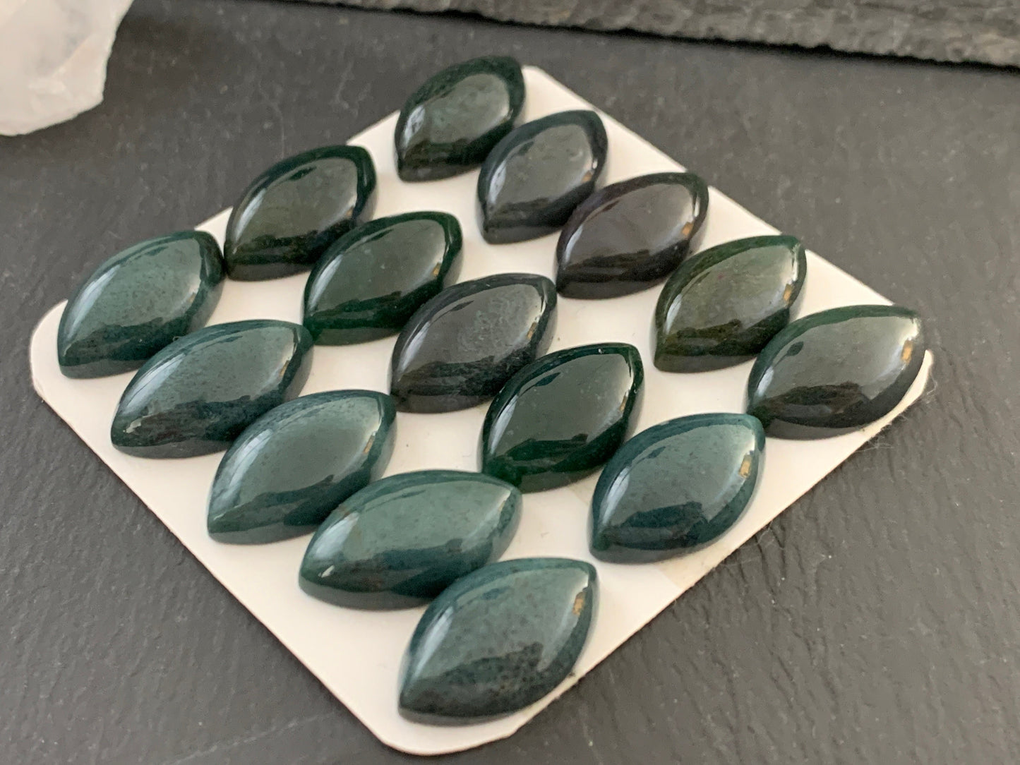 Moss Agate marquise 12x20mm cabochon - Calibrated cabochons