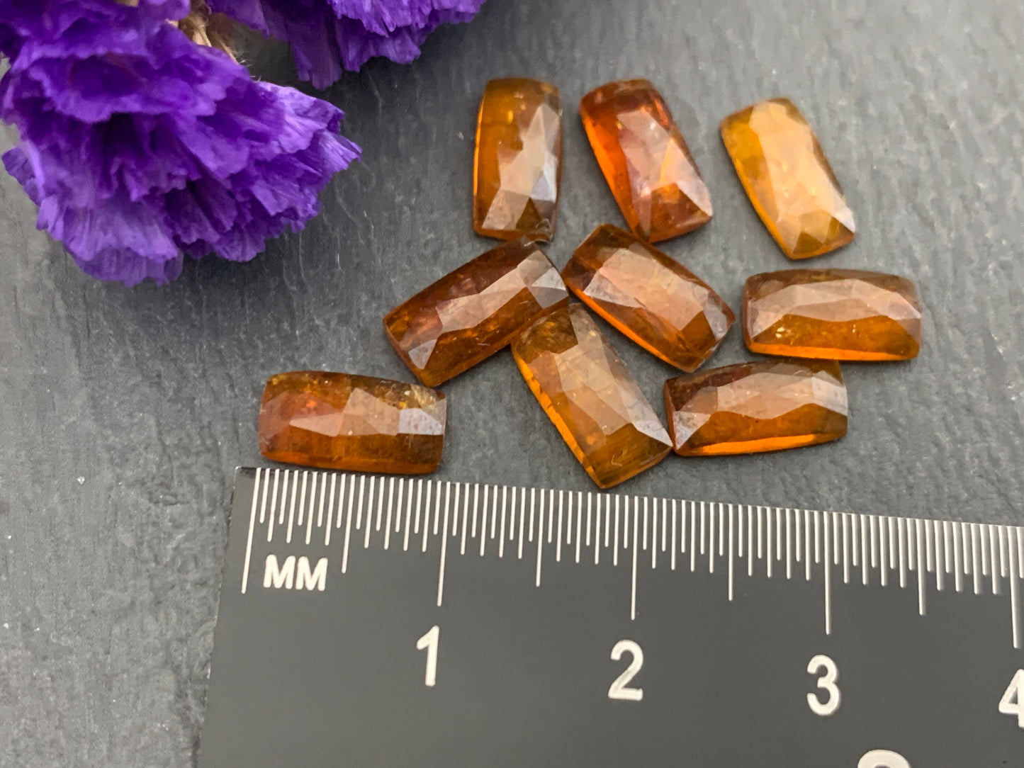 Faceted Orange Kyanite rectangle 5x10mm cabochon