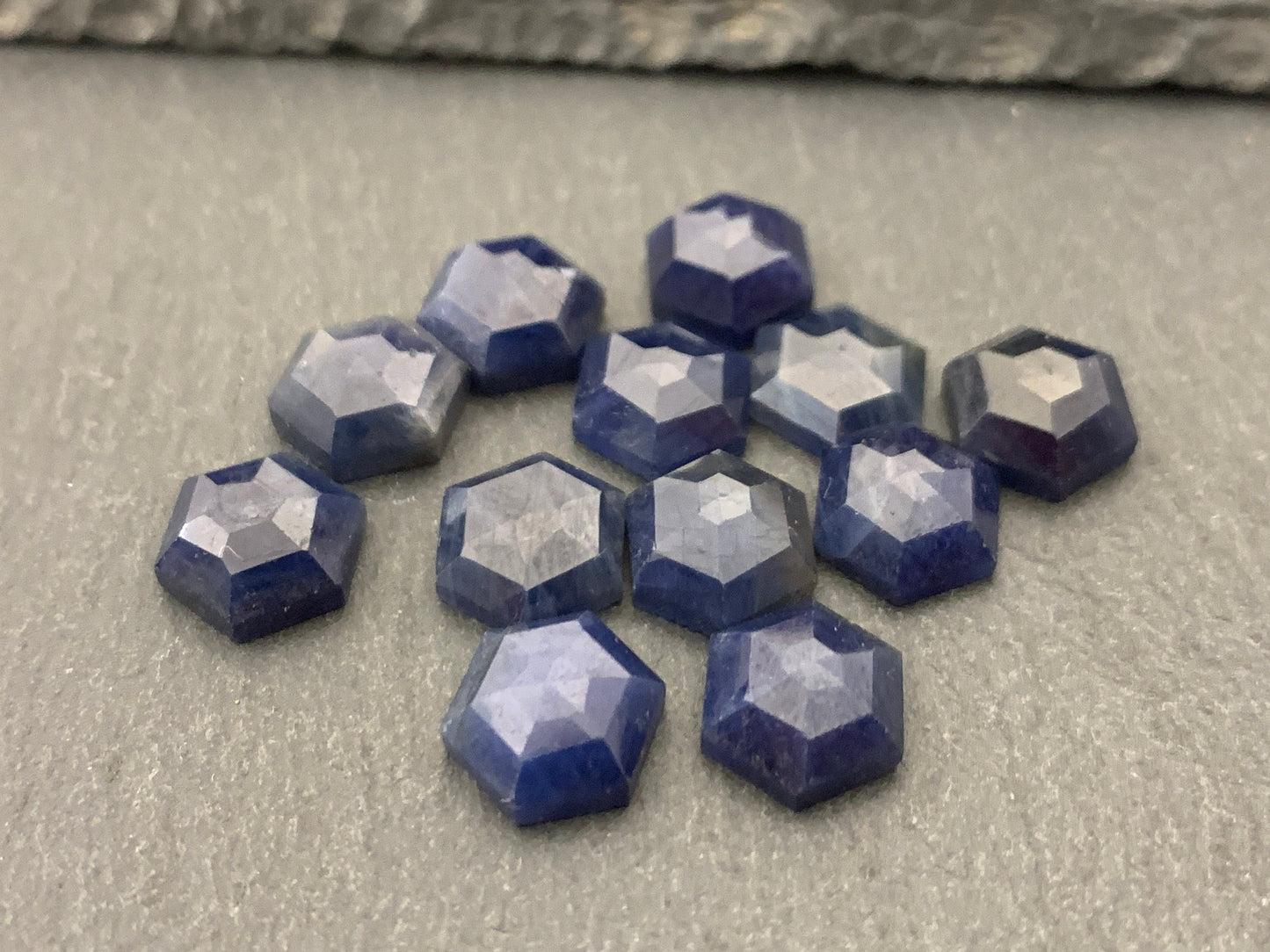 Faceted Blue Sapphire hexagon 8mm cabochon
