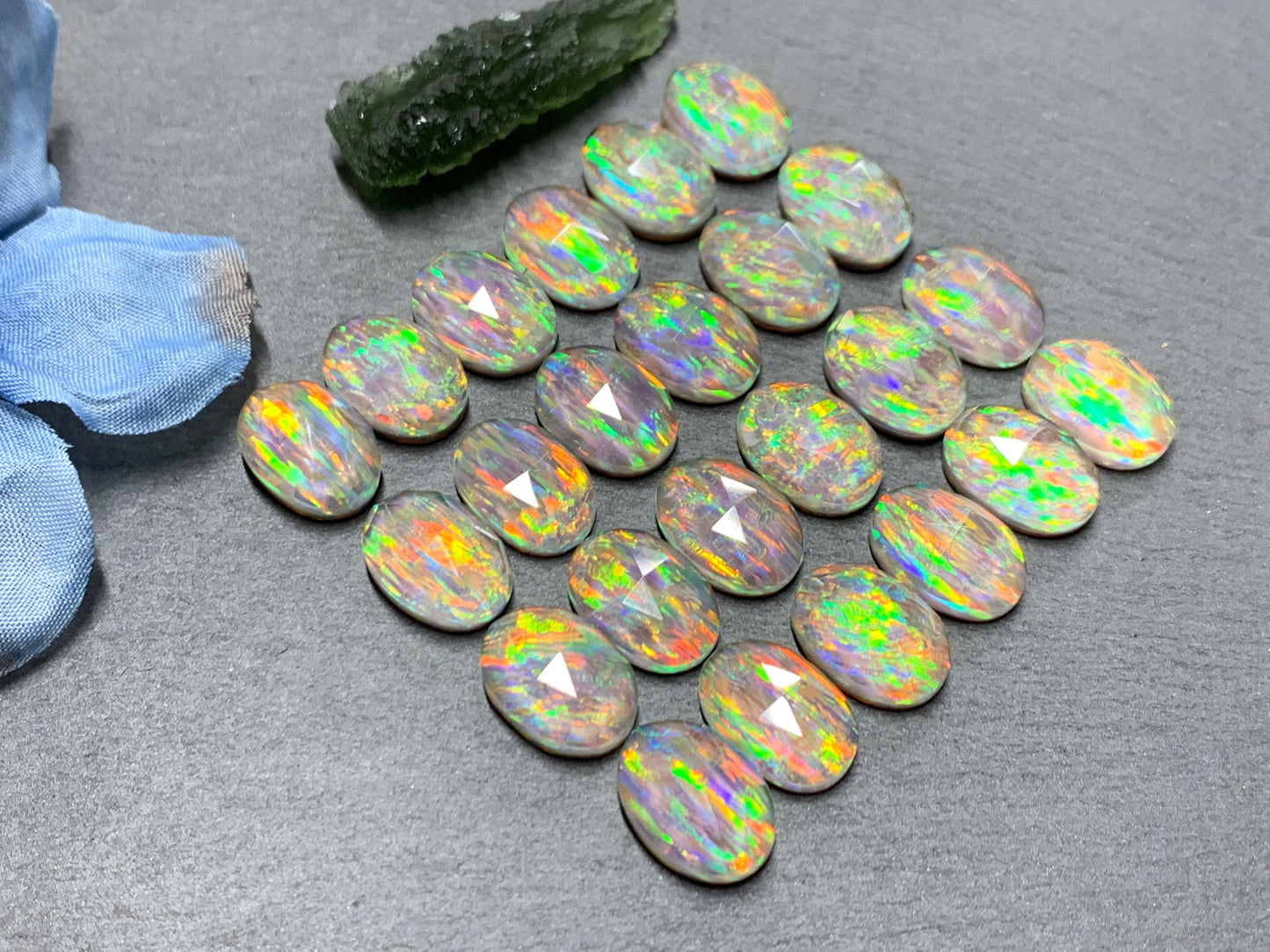 Faceted Aurora Opal oval 10x14mm cabochons - Doublet cabochons