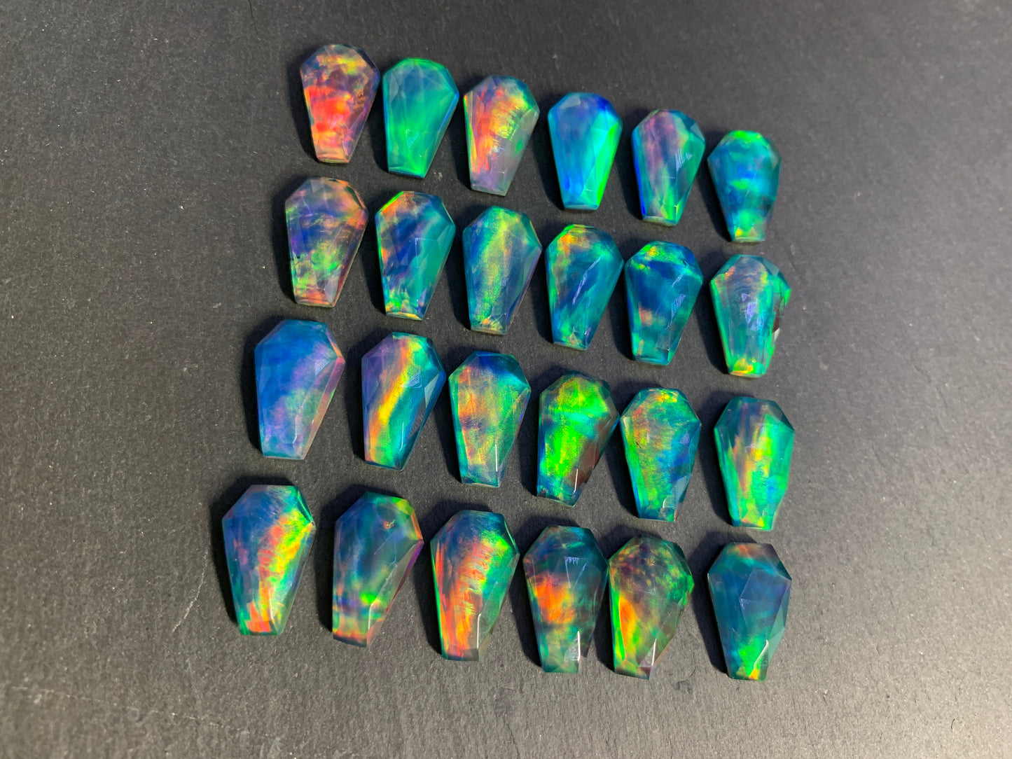 Faceted Aurora Opal coffin 10x16mm cabochon - Doublet cabochons