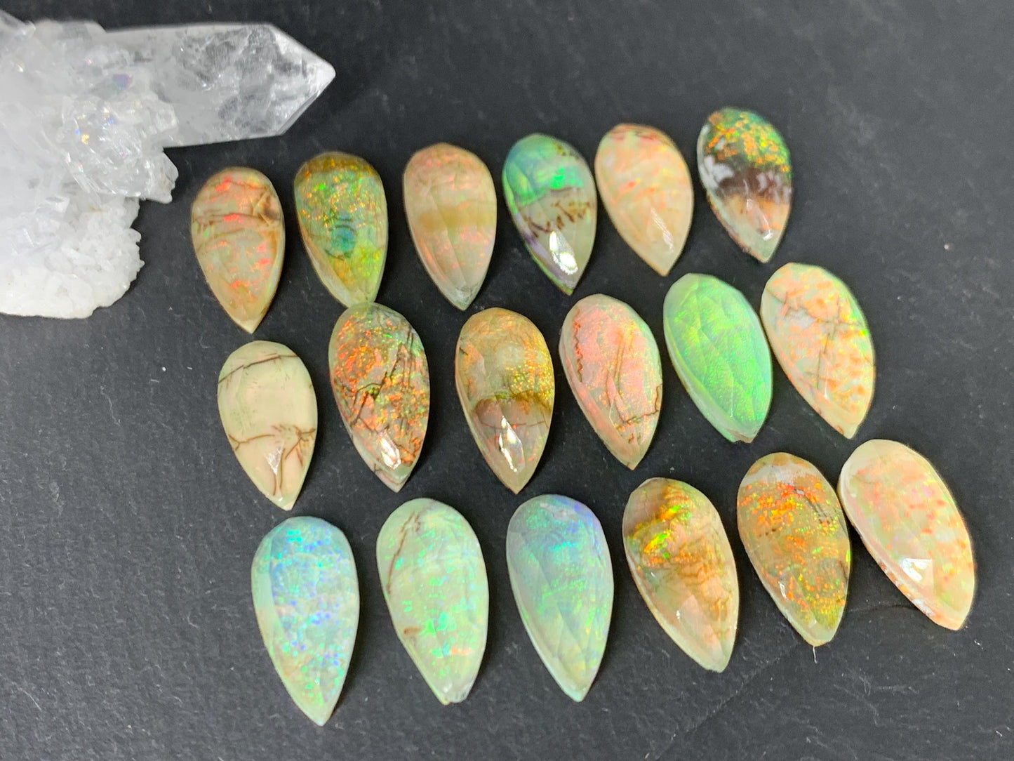 Faceted Monarch Opal pear 7x15mm doublet cabochons - Doublet cabochons