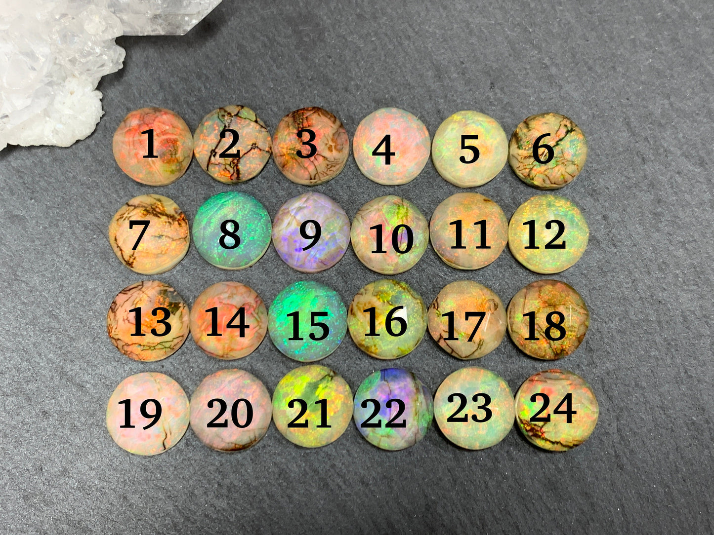Faceted Monarch Opal round 10mm cabochons - Doublet cabochons