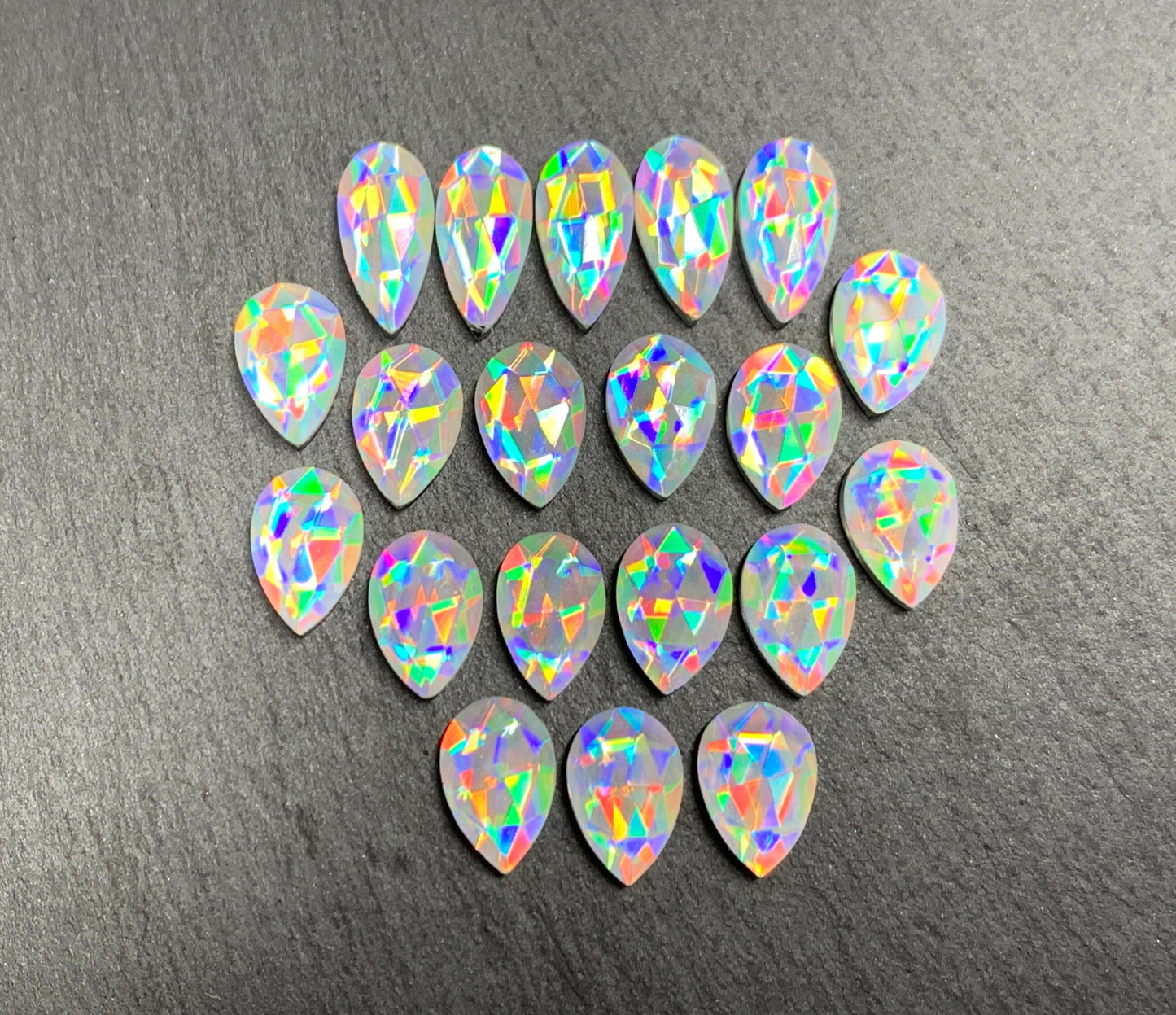 Rose Cut Mystic Rainbow Quartz pear 7x14mm, 8x12mm cabochon doublet