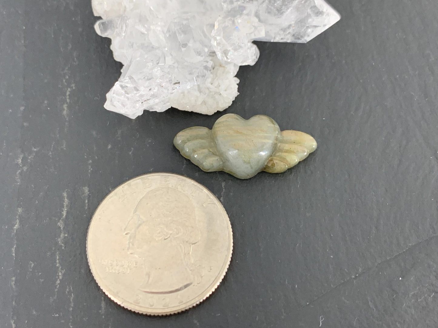 Labradorite Heart with Wings 25x10mm, Hand Carved Gemstone