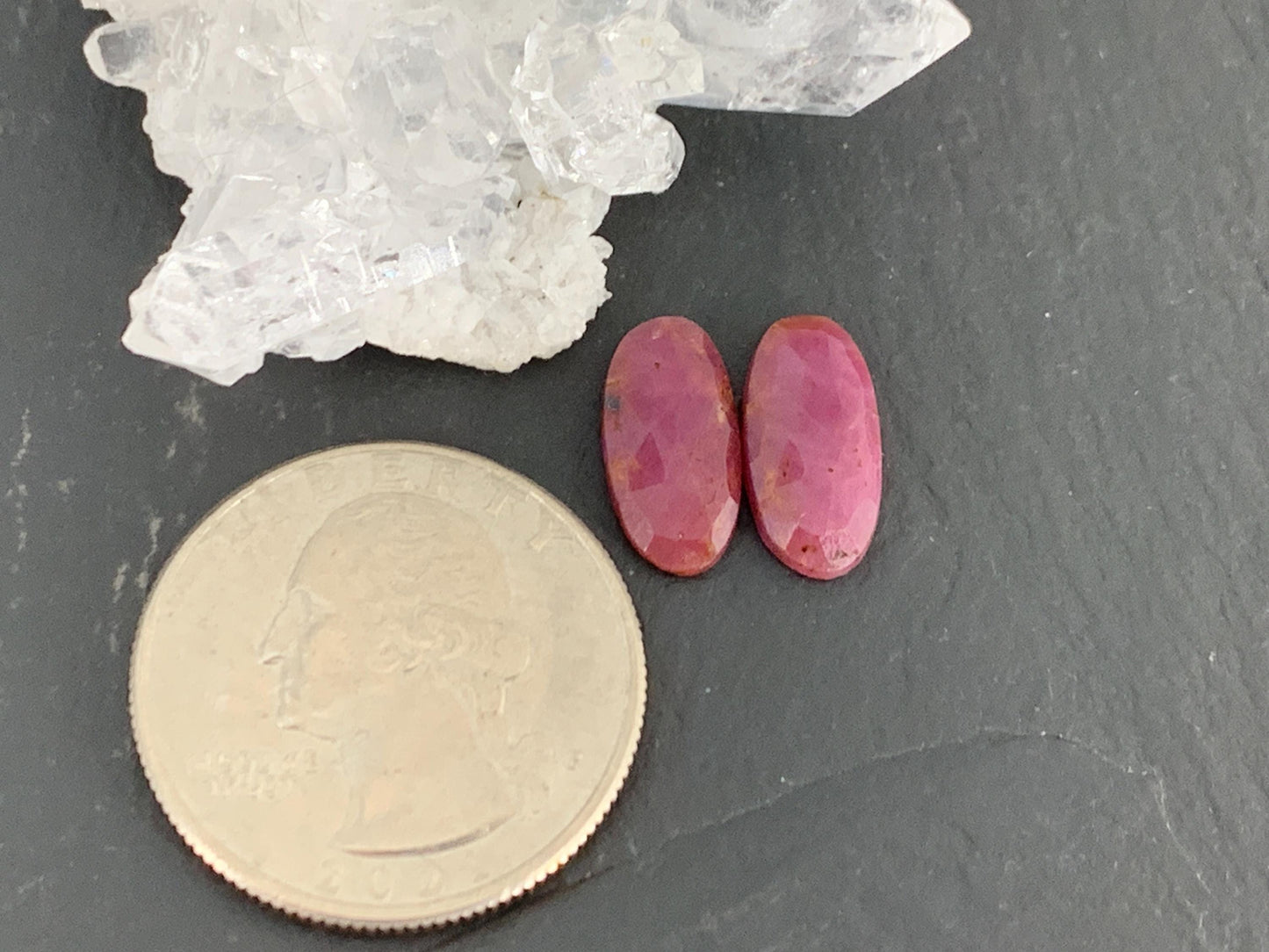 Faceted Ruby pair 7x14x3mm cabochon