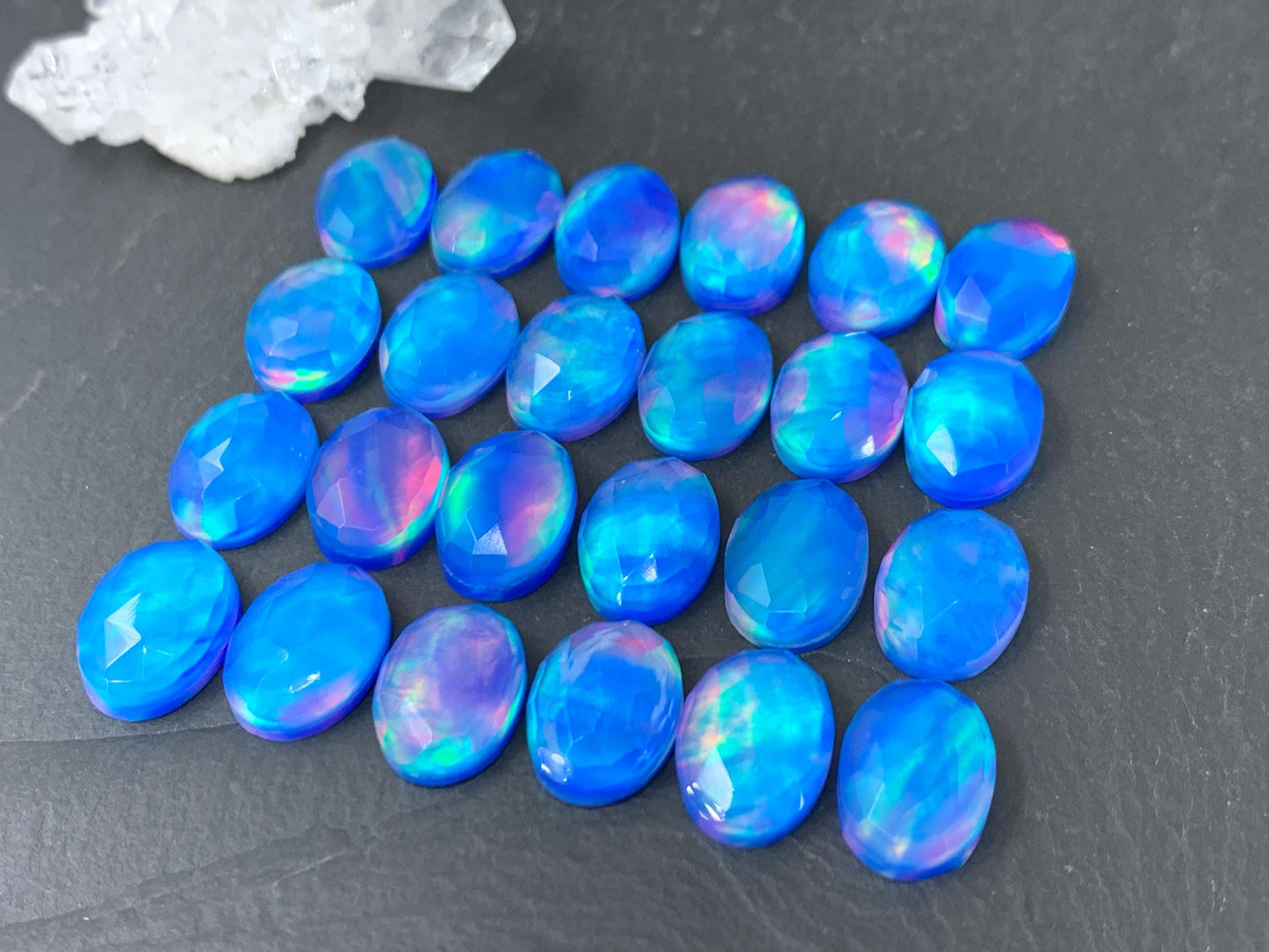 Faceted Aurora Opal oval 10x14mm cabochons - Doublet cabochons