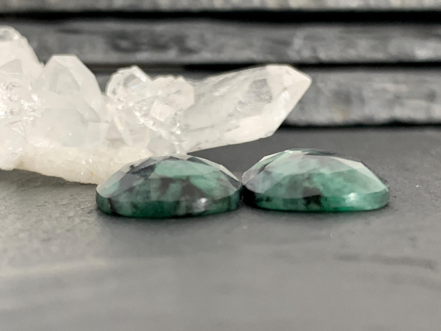 Faceted Emerald Oval Pair 13x18x4mm cabochon