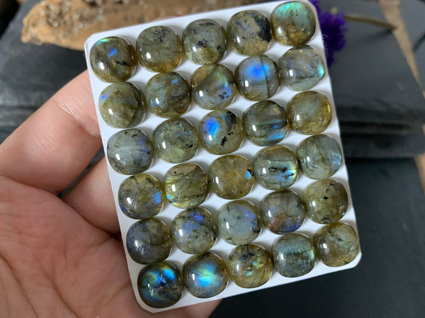 Labradorite square cushion 12mm cabochon - Calibrated Cabochons