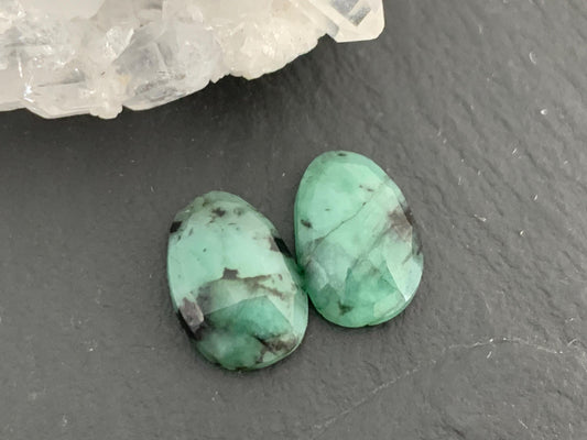 Faceted Emerald Pair 8x12x3mm cabochon