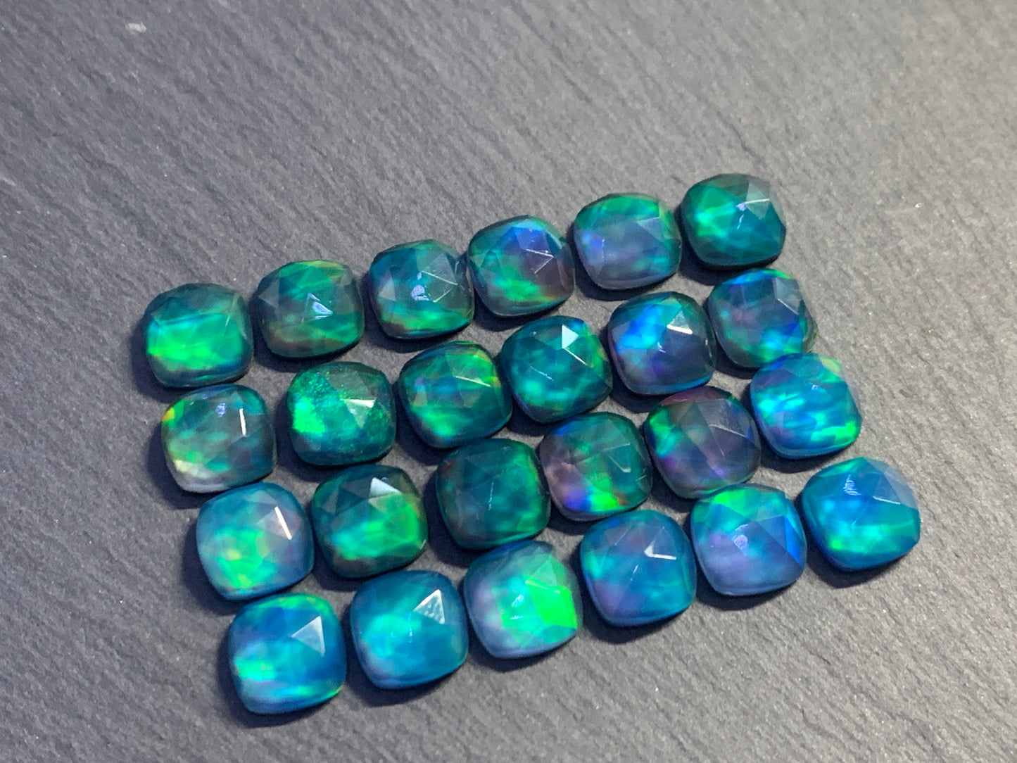 Faceted Aurora Opal square 10mm cabochon - Doublet cabochons