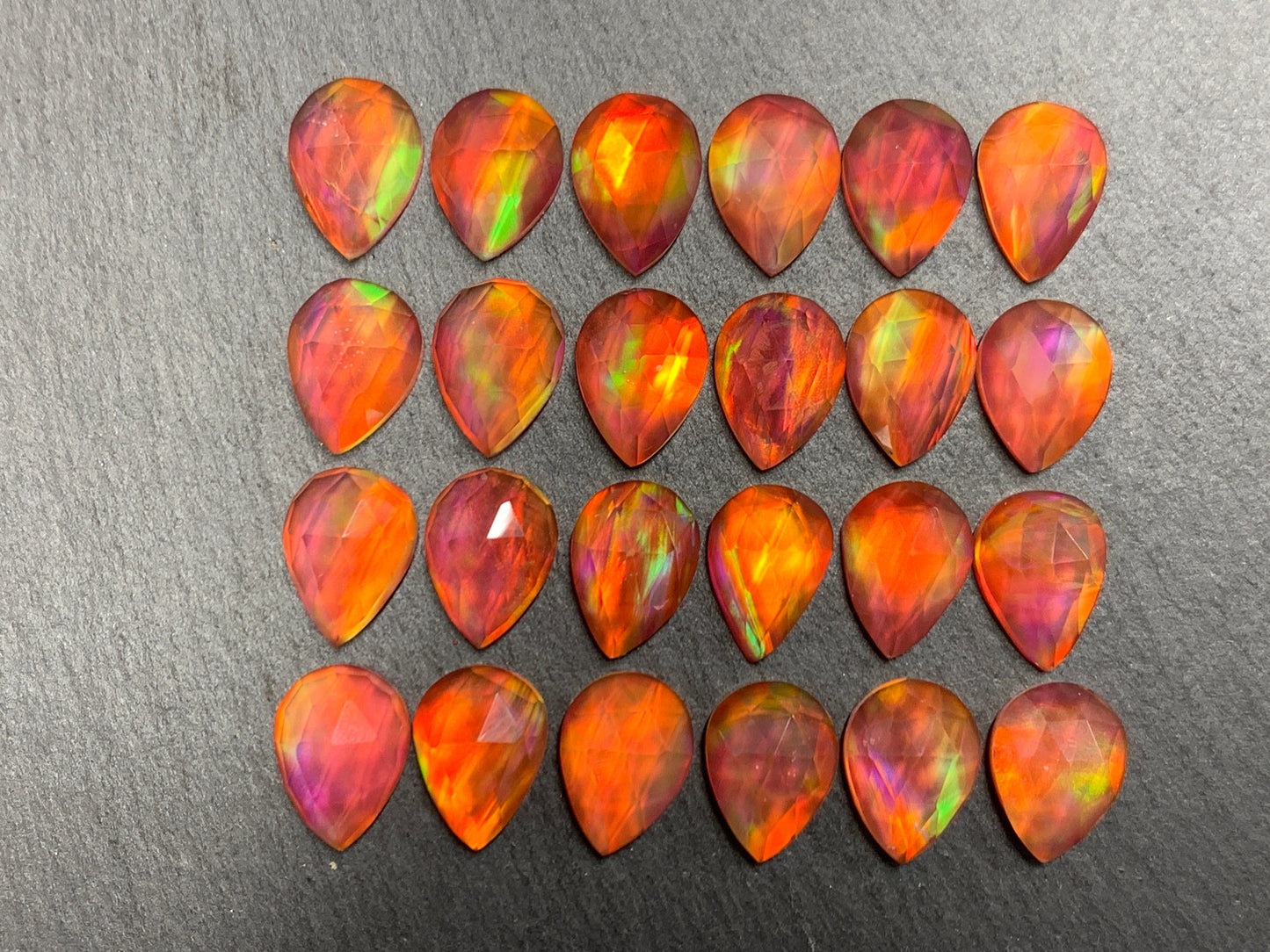 Faceted Aurora Opal Pear 10x14mm cabochon - Doublet cabochons