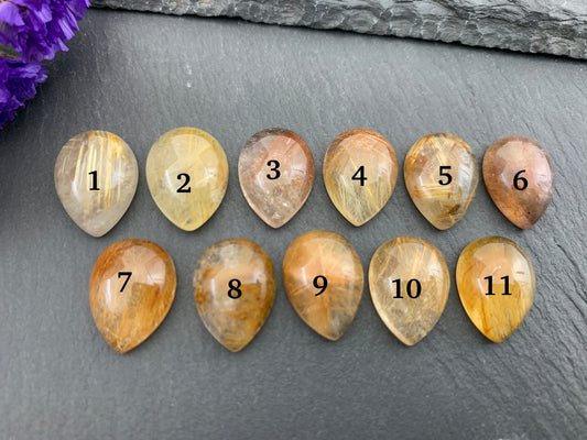 Gold Rutilated Quartz Pear 12x16mm cabochon - Calibrated cabochons