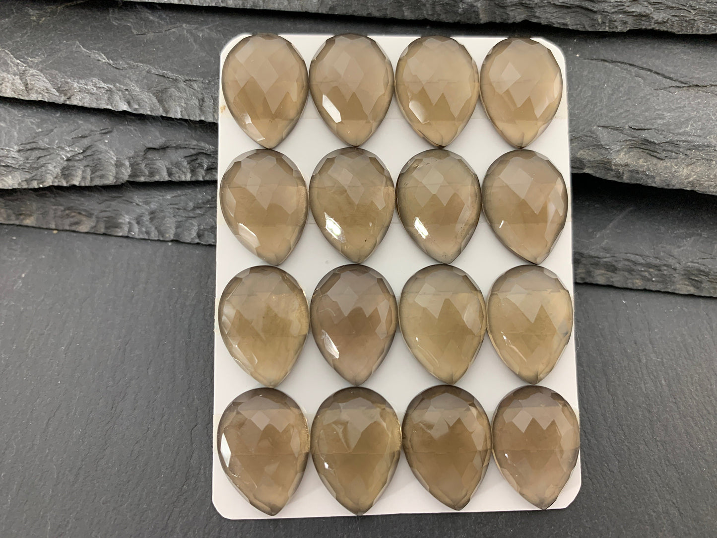 Faceted Smokey Quartz pear 15x20mm cabochon - Calibrated cabochons