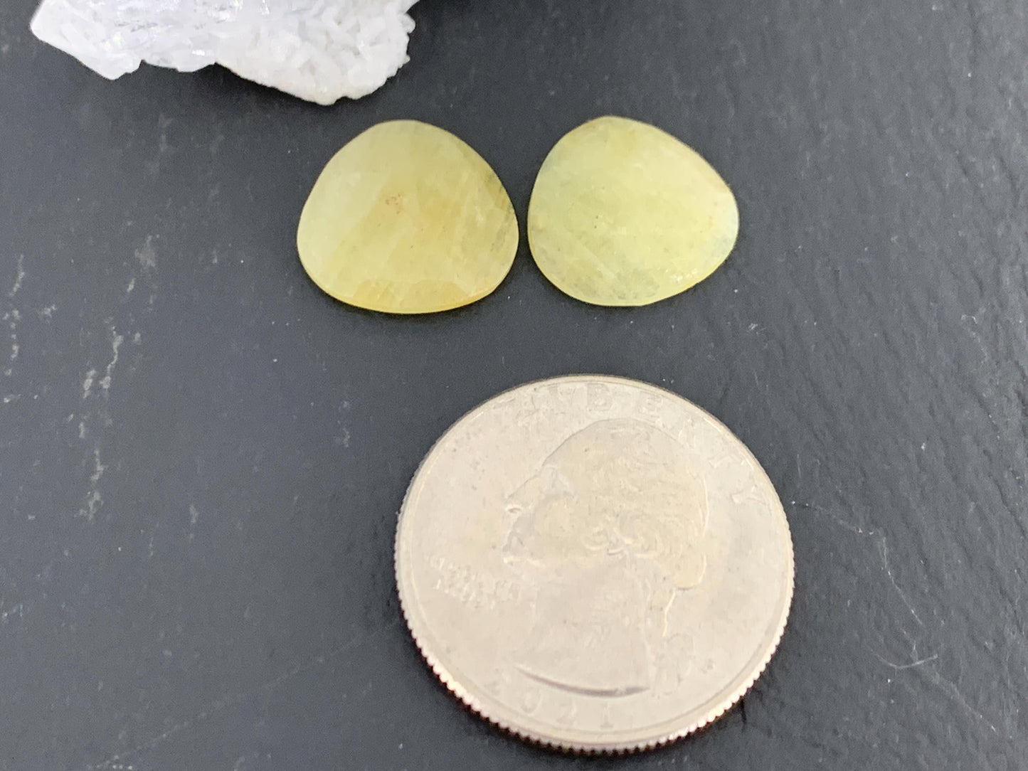 Faceted Yellow Sapphire pair 13x14x3mm cabochon