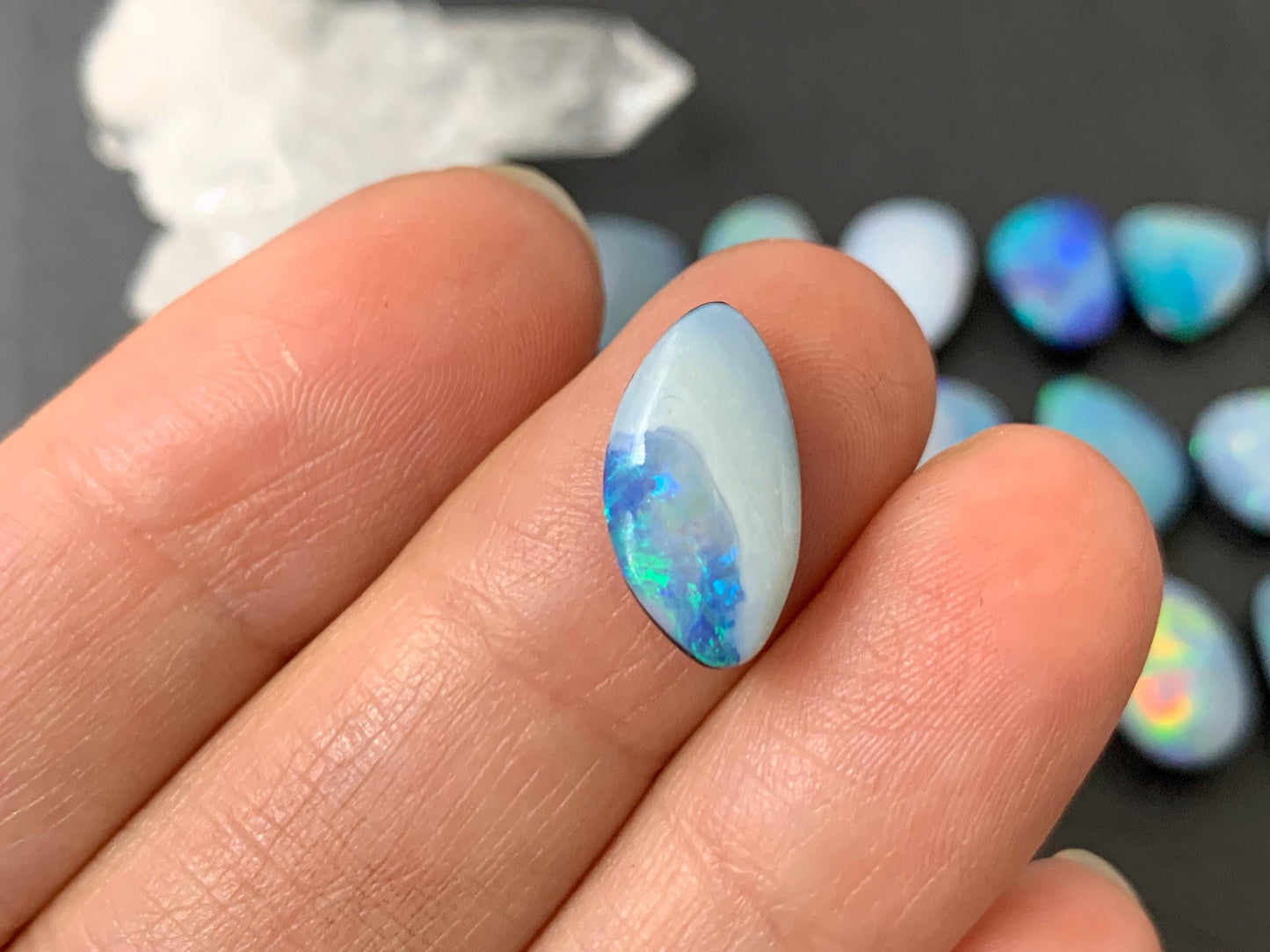 Australian Opal doublet 11-14mm long cabochon