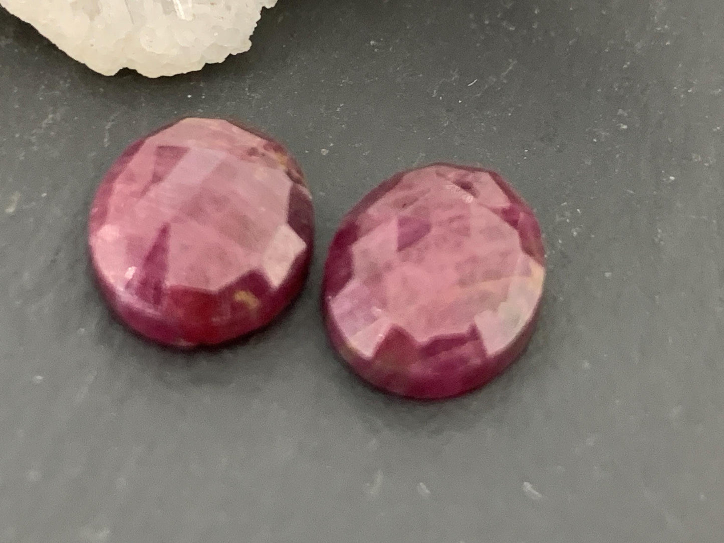 Faceted Ruby pair 8x10x3.5mm cabochon