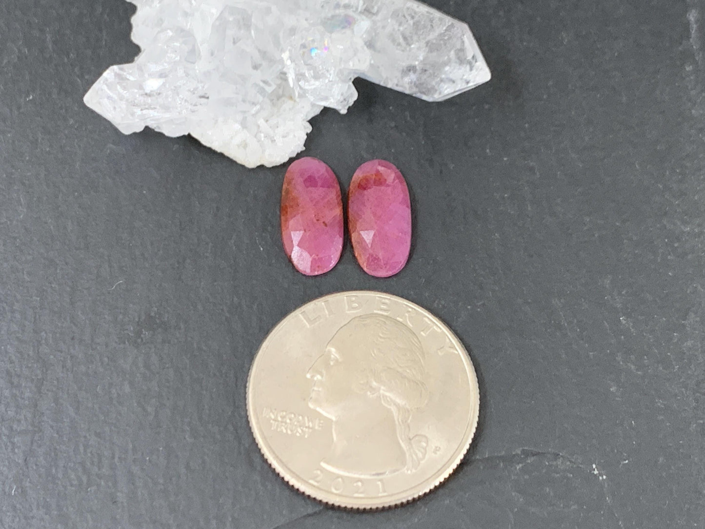 Faceted Ruby pair 7x14x2.5mm cabochon