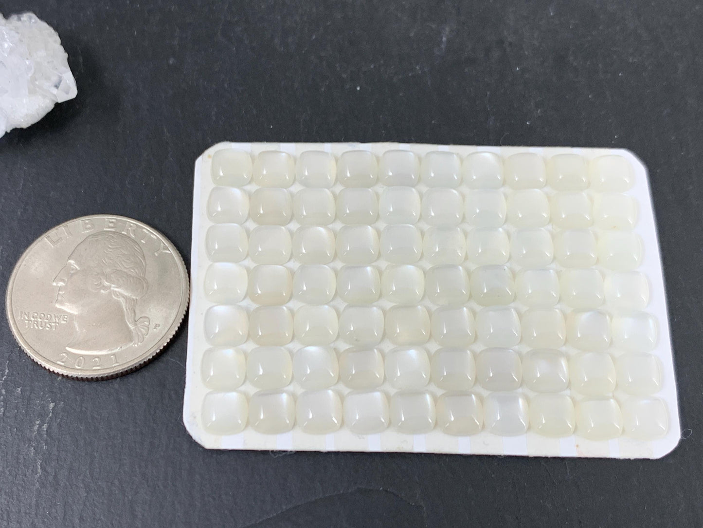 White Moonstone Square Cushion 6mm Cabochon - Natural Gemstone Calibrated Cut