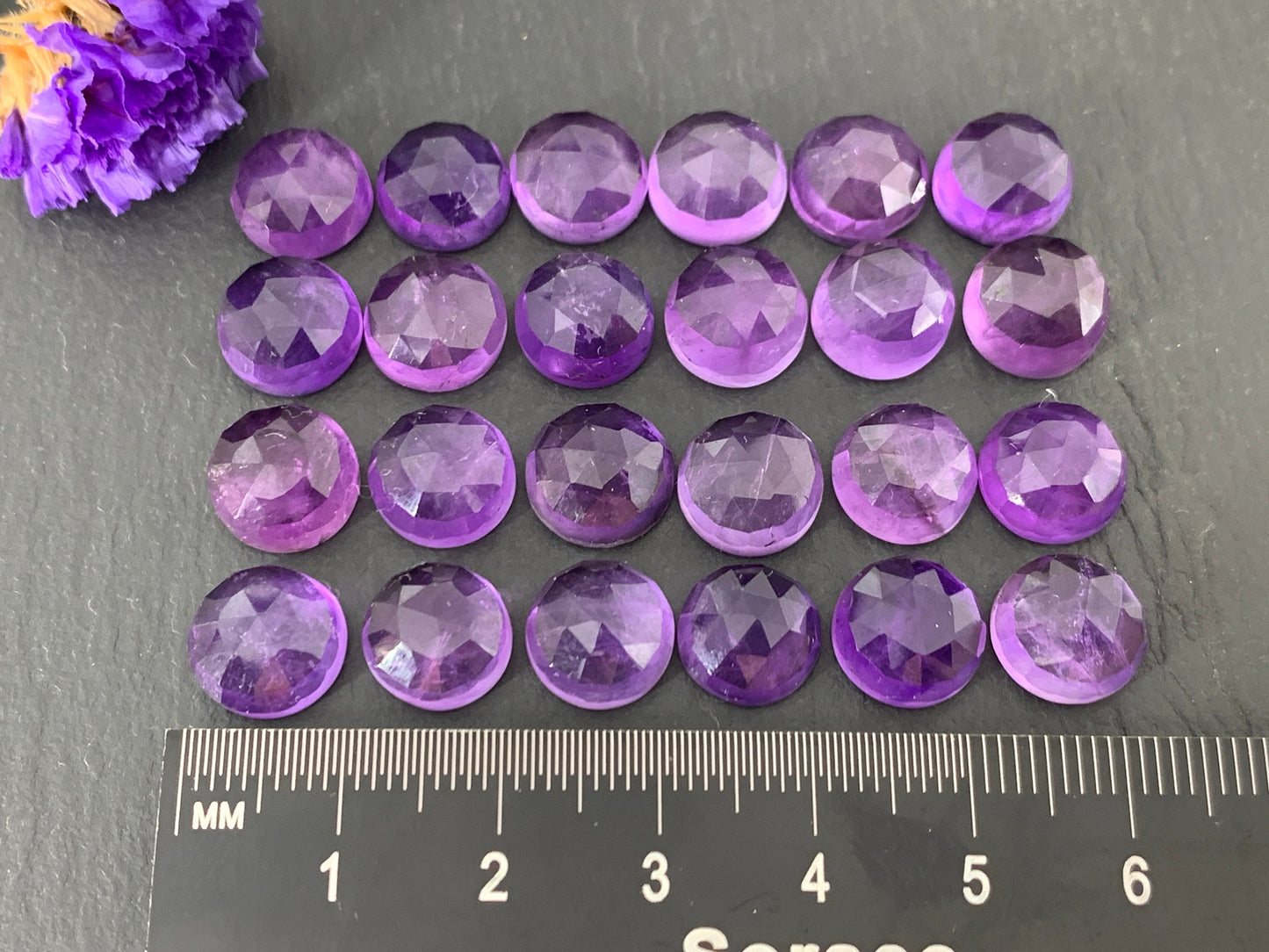 Faceted Amethyst round 10mm cabochon