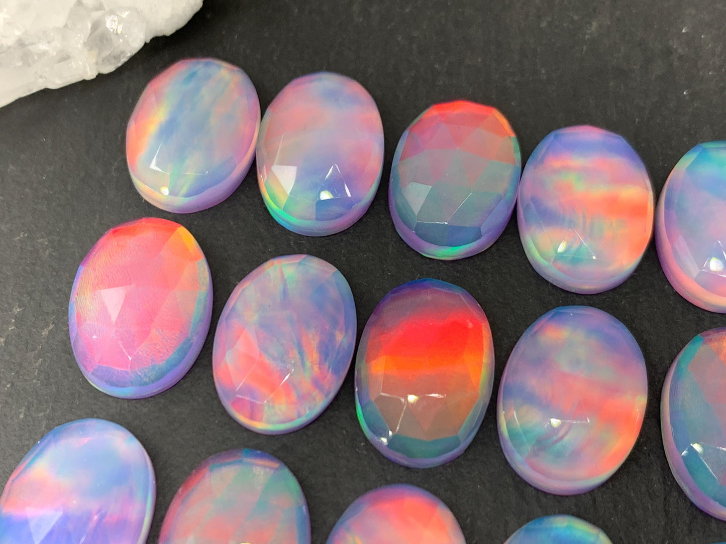 Faceted Aurora Opal Cabochon Oval 13x18mm Synthetic Opal Doublet Gemstone