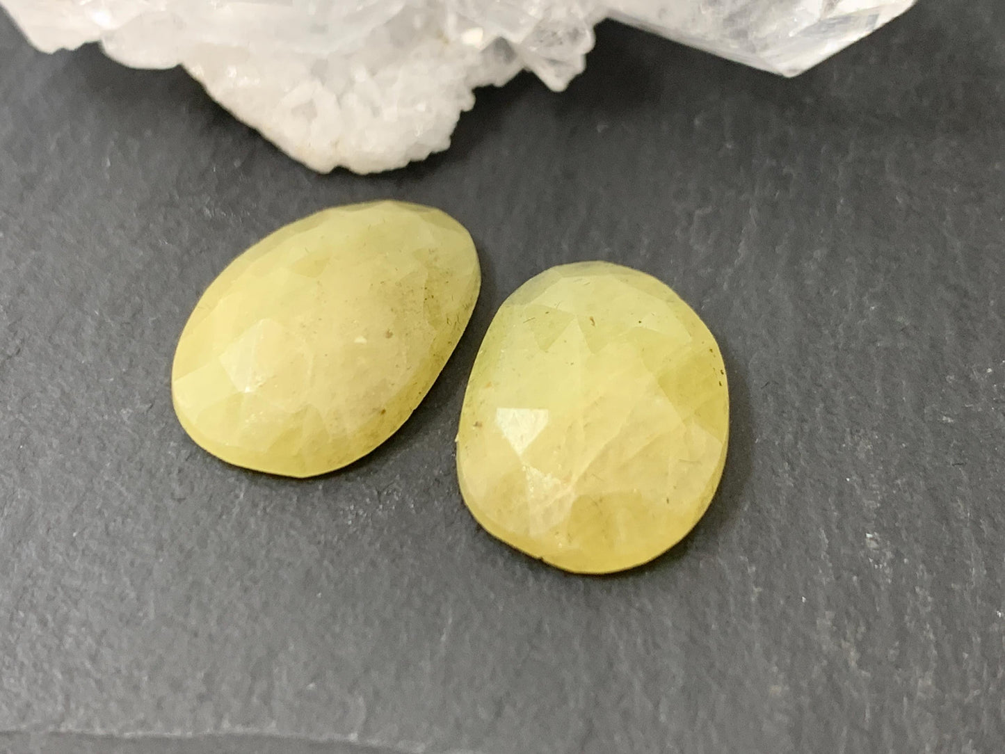 Faceted Yellow Sapphire pair 11x16x4mm cabochon