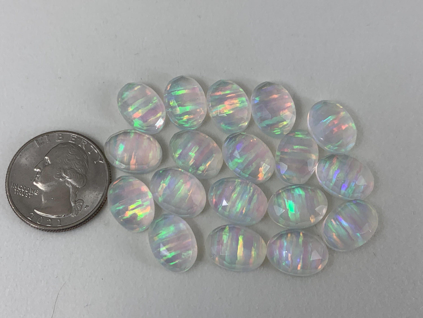 Faceted Aurora Opal Oval 10x14mm Doublet Cabochon – Colorful Synthetic Gemstone