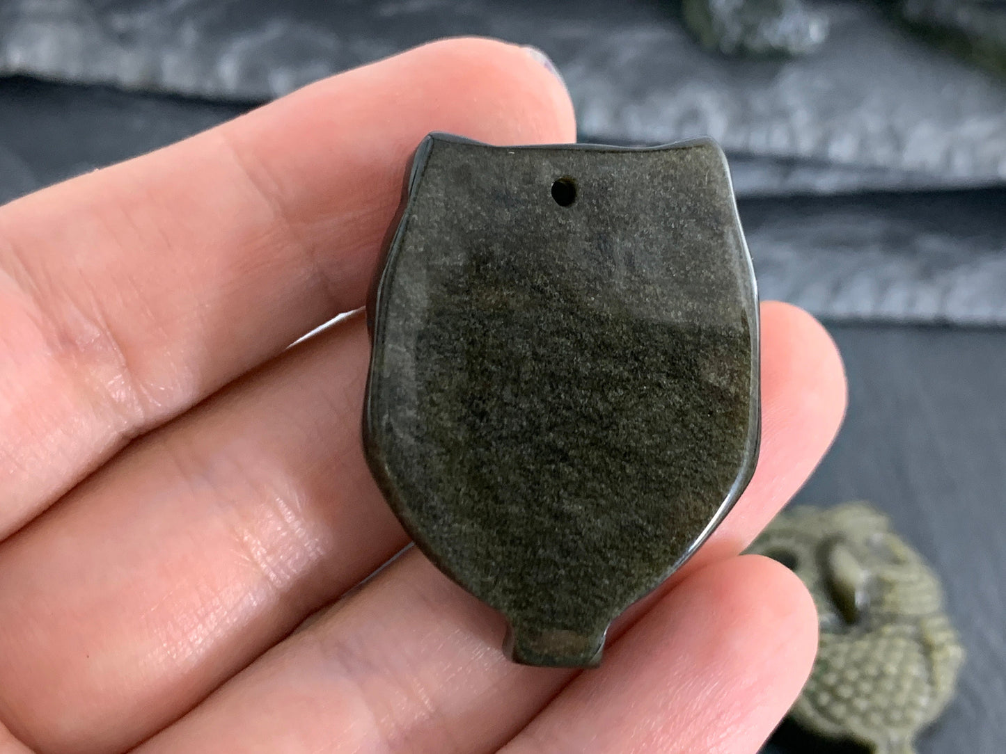 Gold Obsidian owl cabochon carving