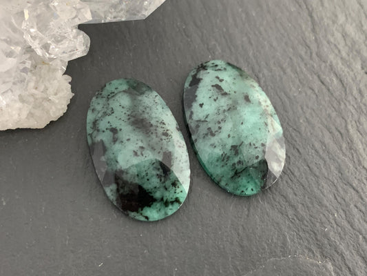 Faceted Emerald Pair 13x21x4mm cabochon