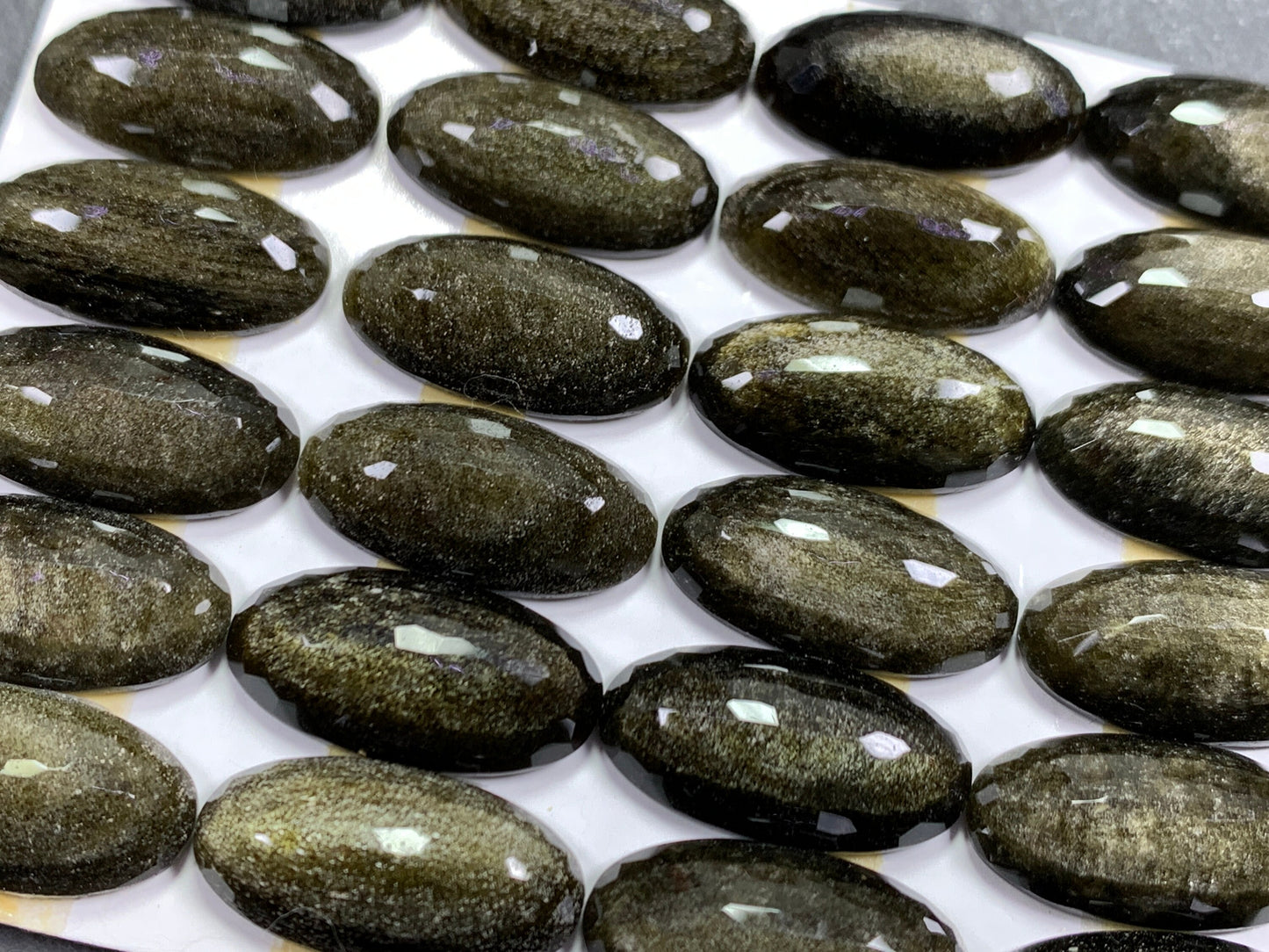 Faceted Gold Obsidian oval 10x20mm cabochon - Calibrated cabochons