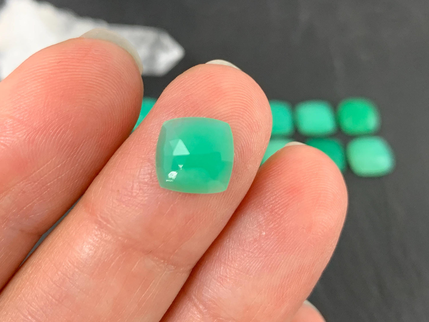 Faceted Chrysoprase square 10mm cabochon