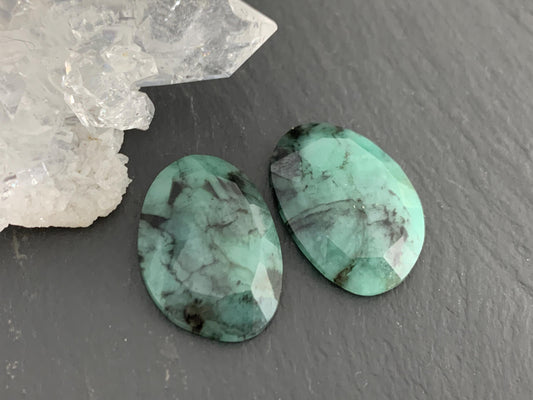 Faceted Emerald Pair 14x20x4mm cabochon