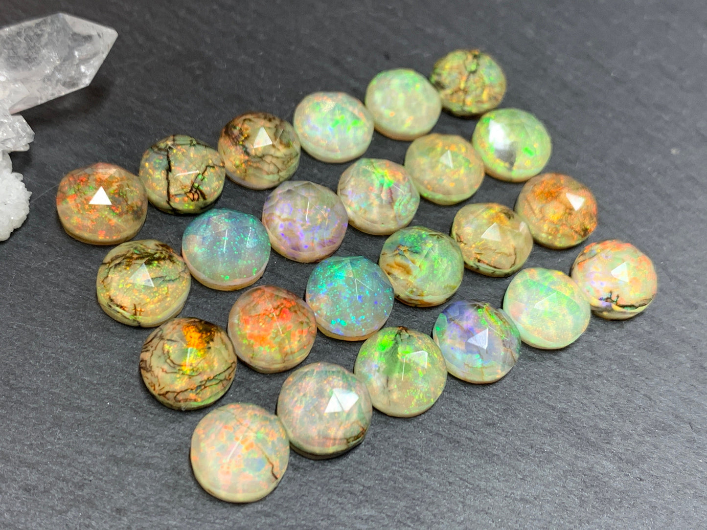 Faceted Monarch Opal round 10mm cabochons - Doublet cabochons