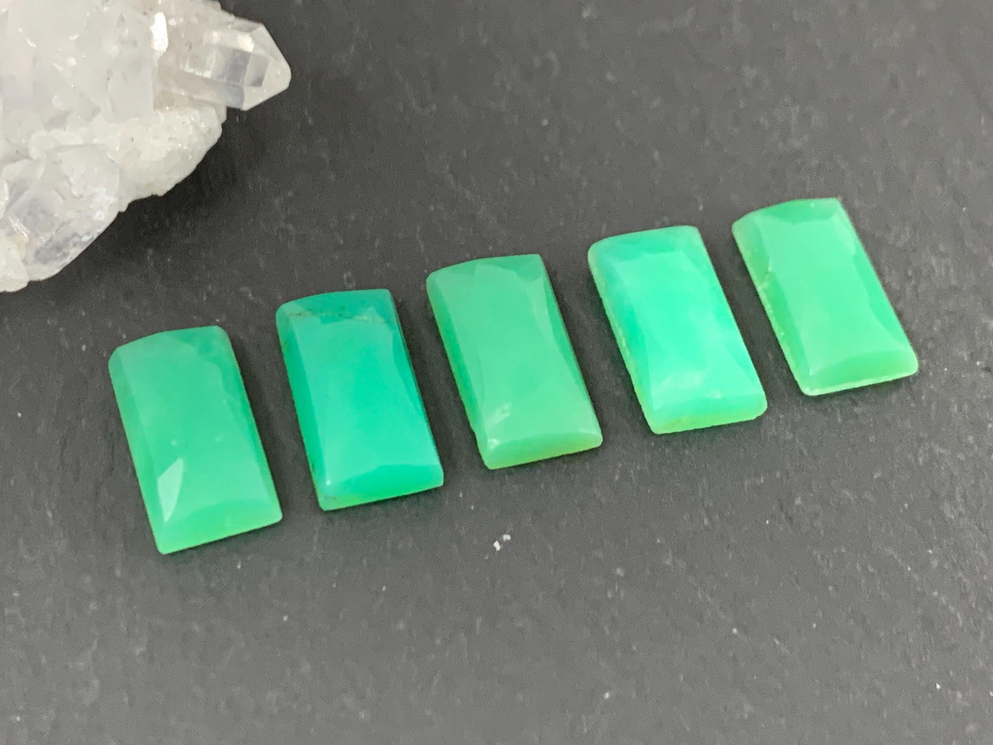 Faceted Chrysoprase Cabochon 6x12mm - Natural Green Faceted Stone Rectangle Cut Gem