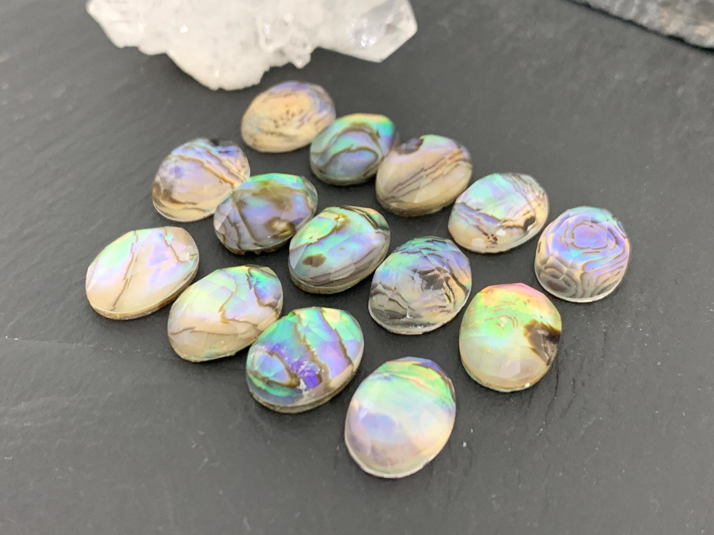 Faceted Abalone oval 10x14mm doublet cabochon