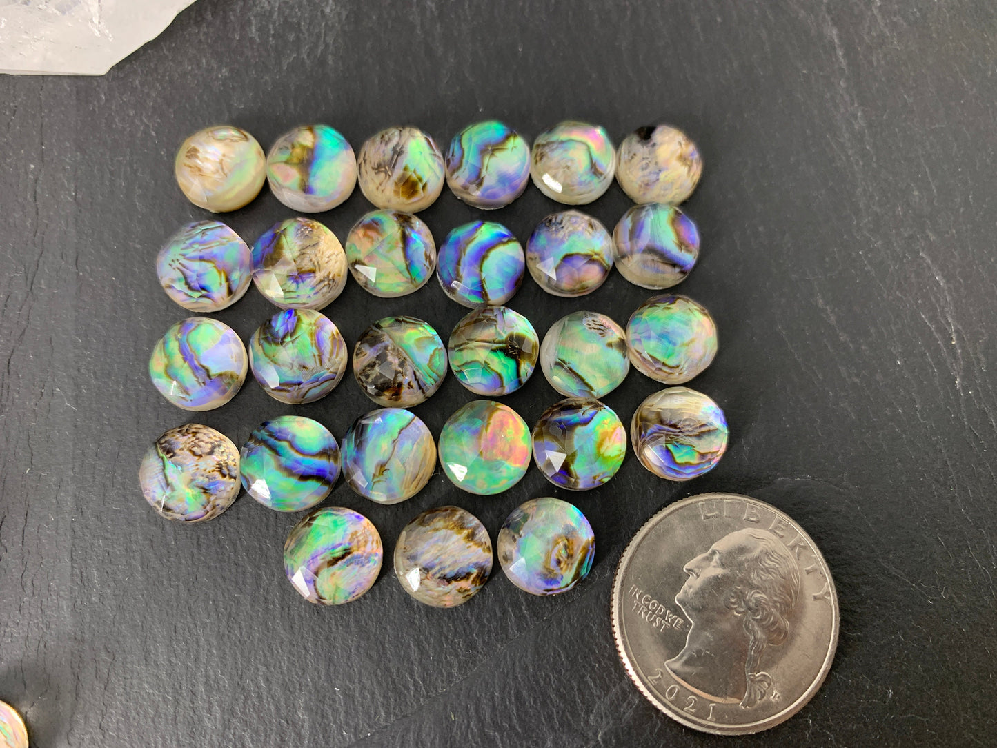 Faceted Abalone round 10mm doublet cabochon
