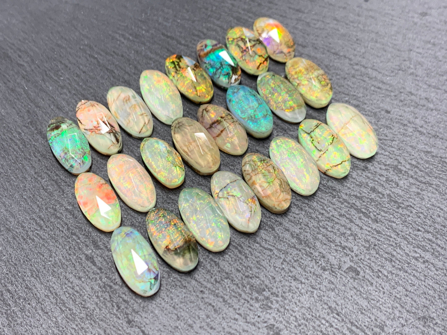 Faceted Monarch Opal oval 7x15mm cabochons - Doublet cabochons