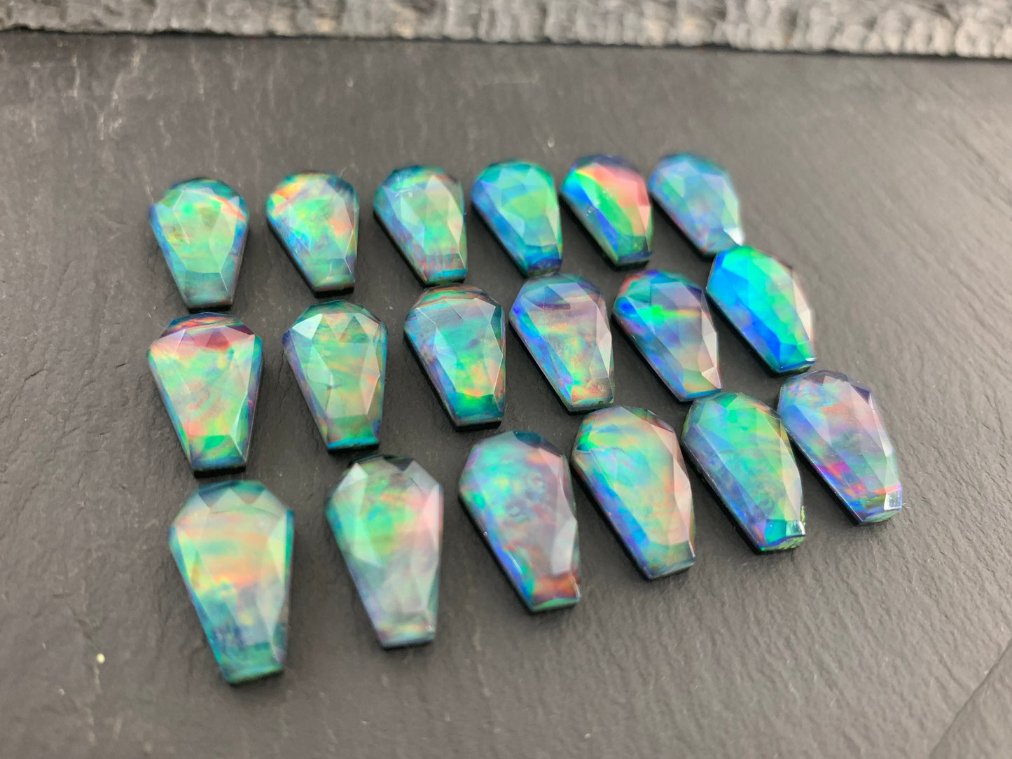 Faceted Aurora Opal coffin 10x16mm cabochon - Doublet cabochon