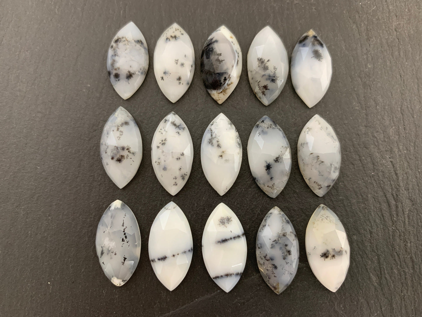 Faceted Dendrite Opal marquise 10x20mm cabochon