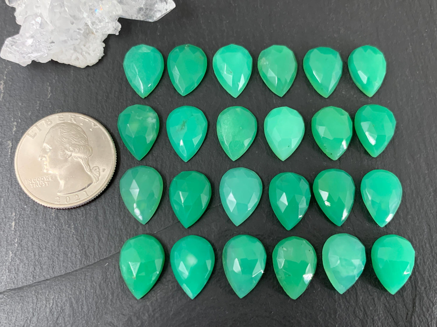 Faceted Chrysoprase pear 10x14mm cabochon