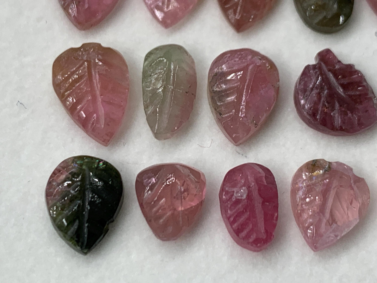Discounted damaged carved Watermelon Tourmaline 7-10mm long cabochon